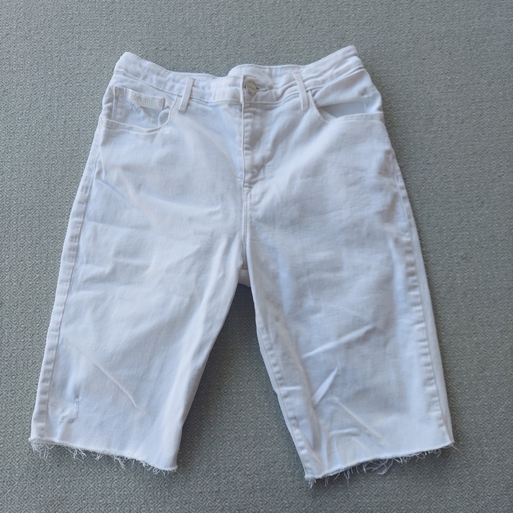 Sanctuary Bermuda Shorts Womens 32 White Denim Raw Hem Distressed Stretch Casual